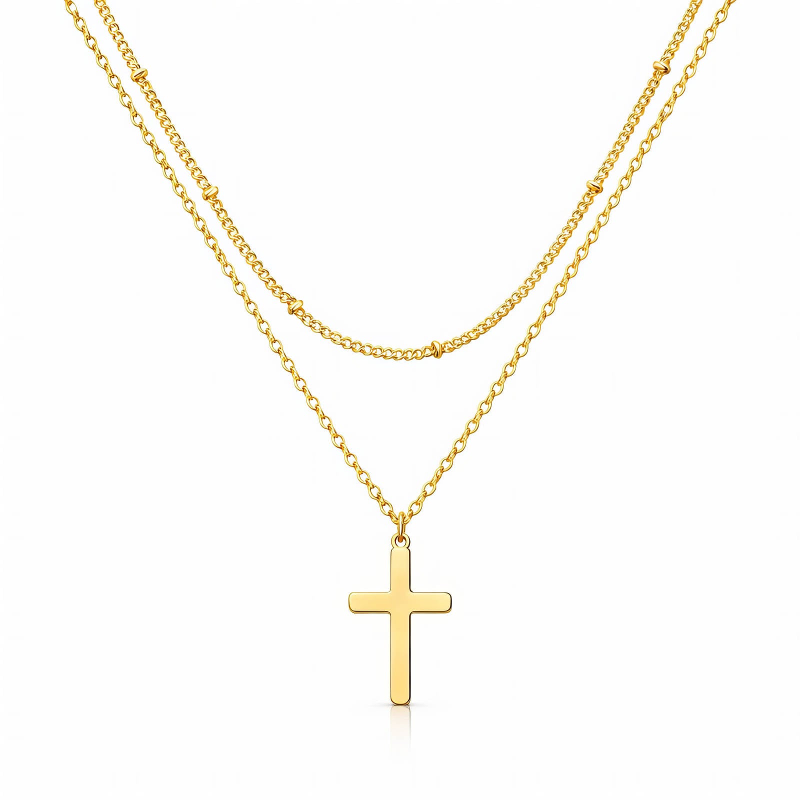 Crosses Necklace, 18K Gold Plated Steel