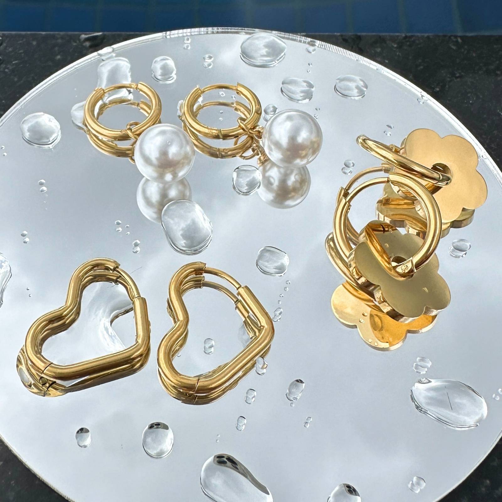 Flowers Earrings, 18K Gold Plated Steel