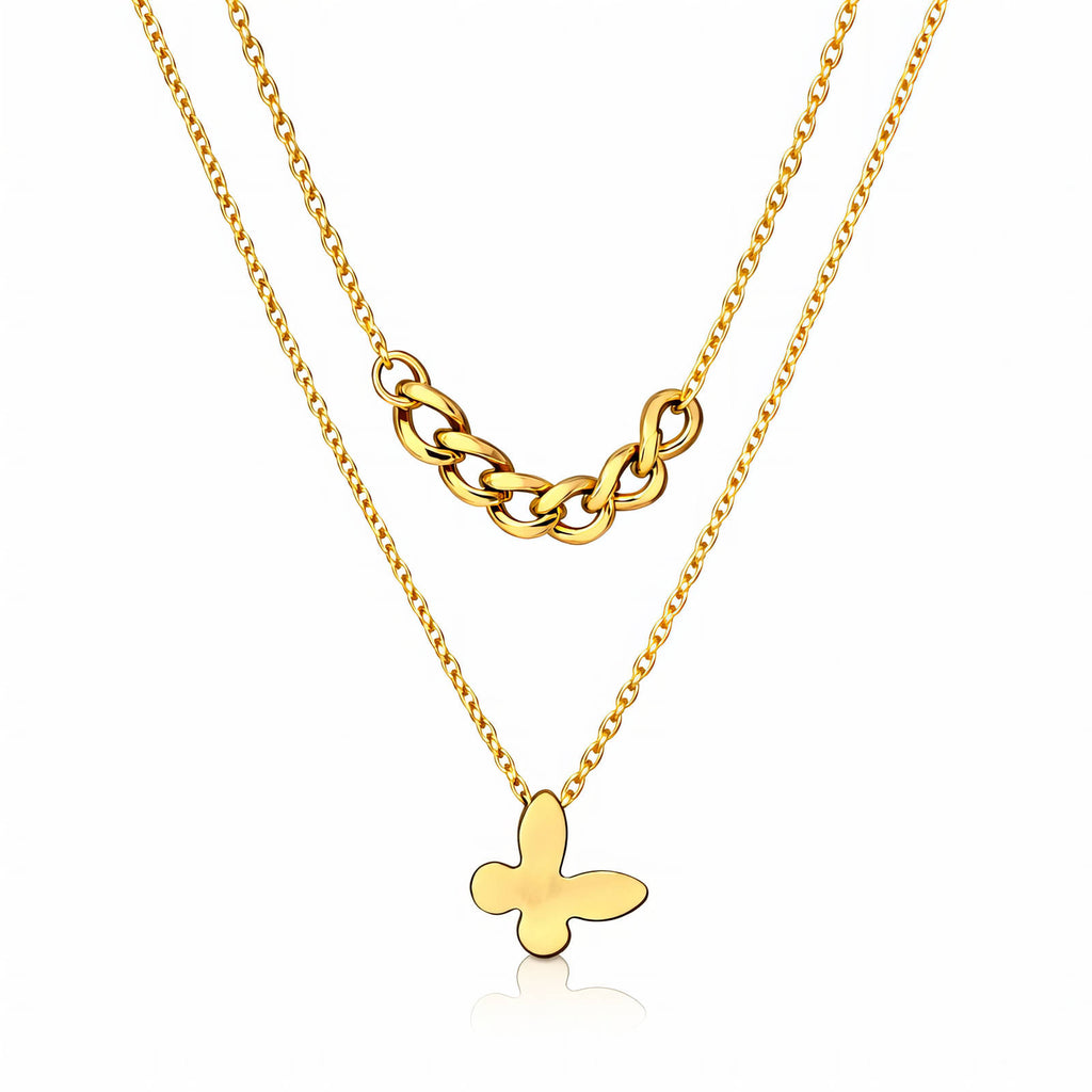 Butterfly Necklace, 18K Gold Plated Steel