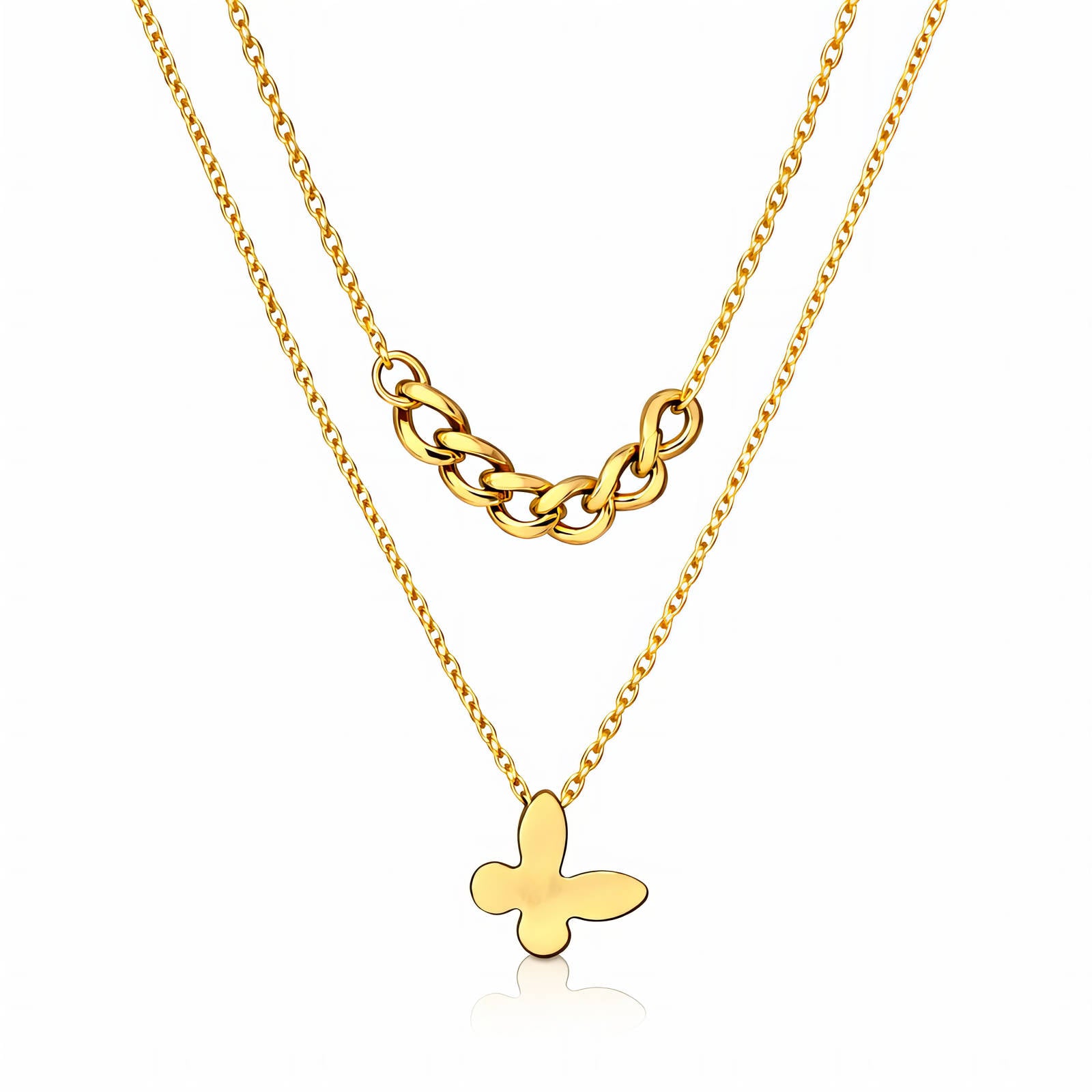 Butterfly Necklace, 18K Gold Plated Steel