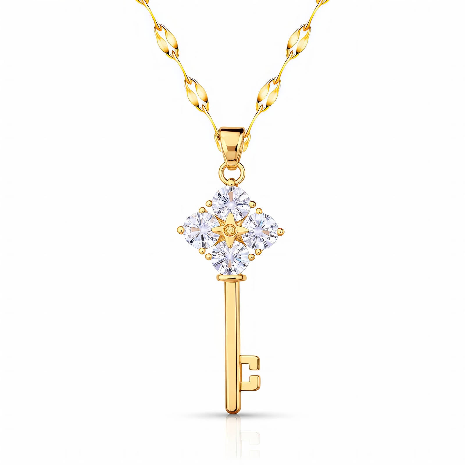 Key Necklace, 18K Gold Plated Steel