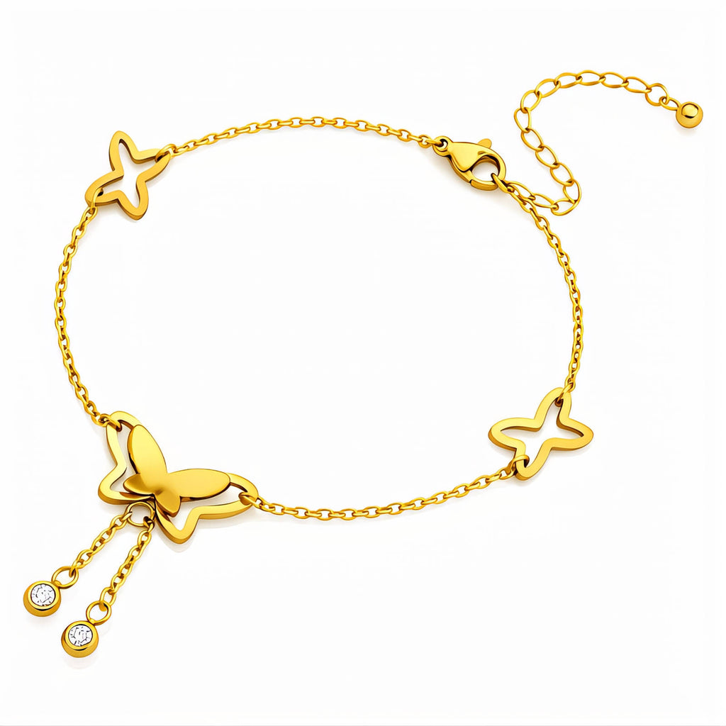 Butterfly Anklet, 18K Gold Plated Steel