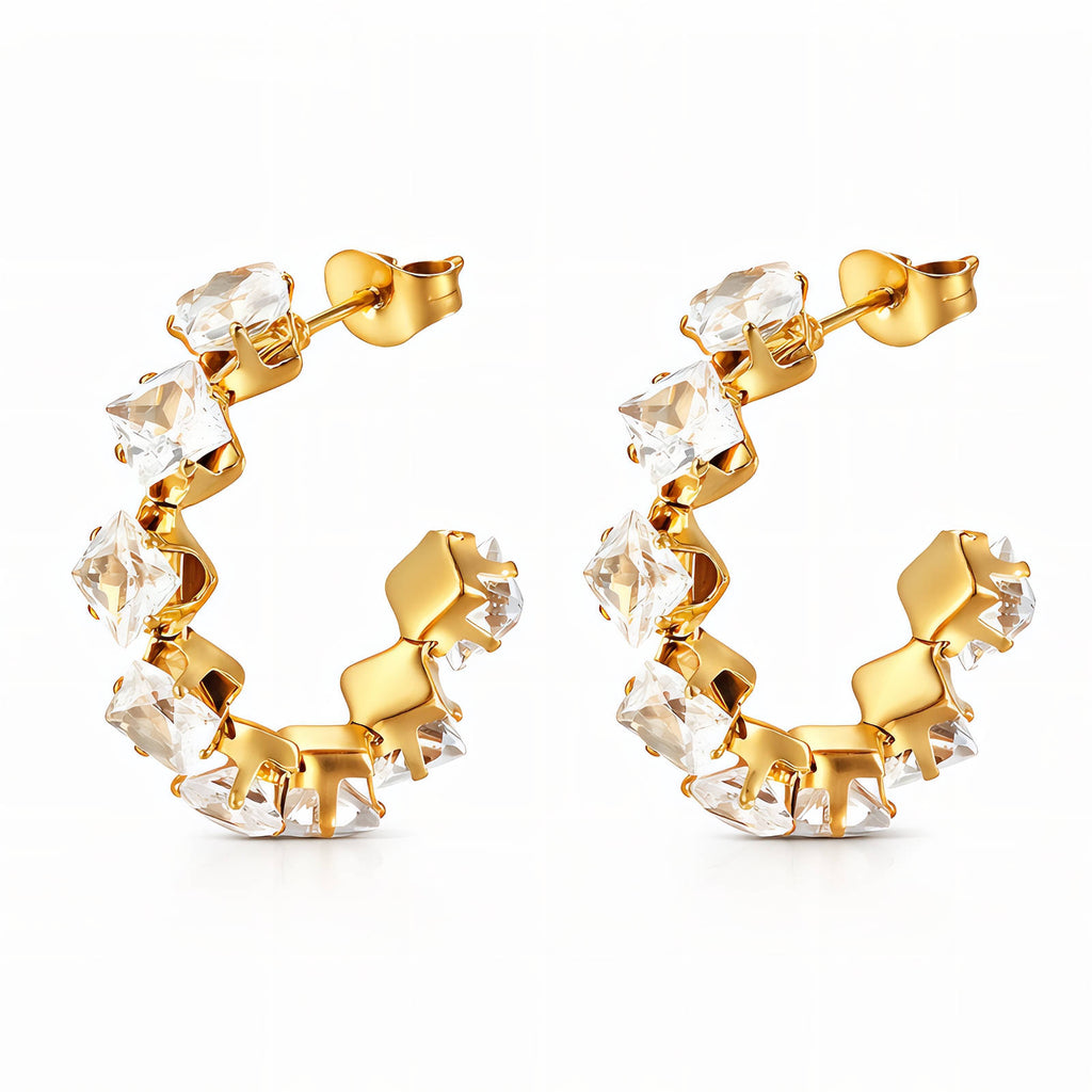 Earrings, 18K Gold Plated Steel