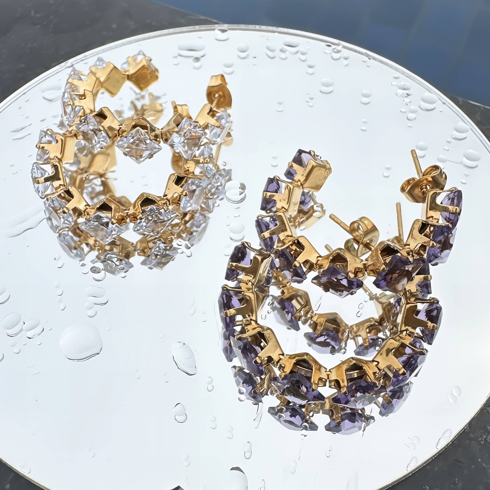 Earrings, 18K Gold Plated Steel