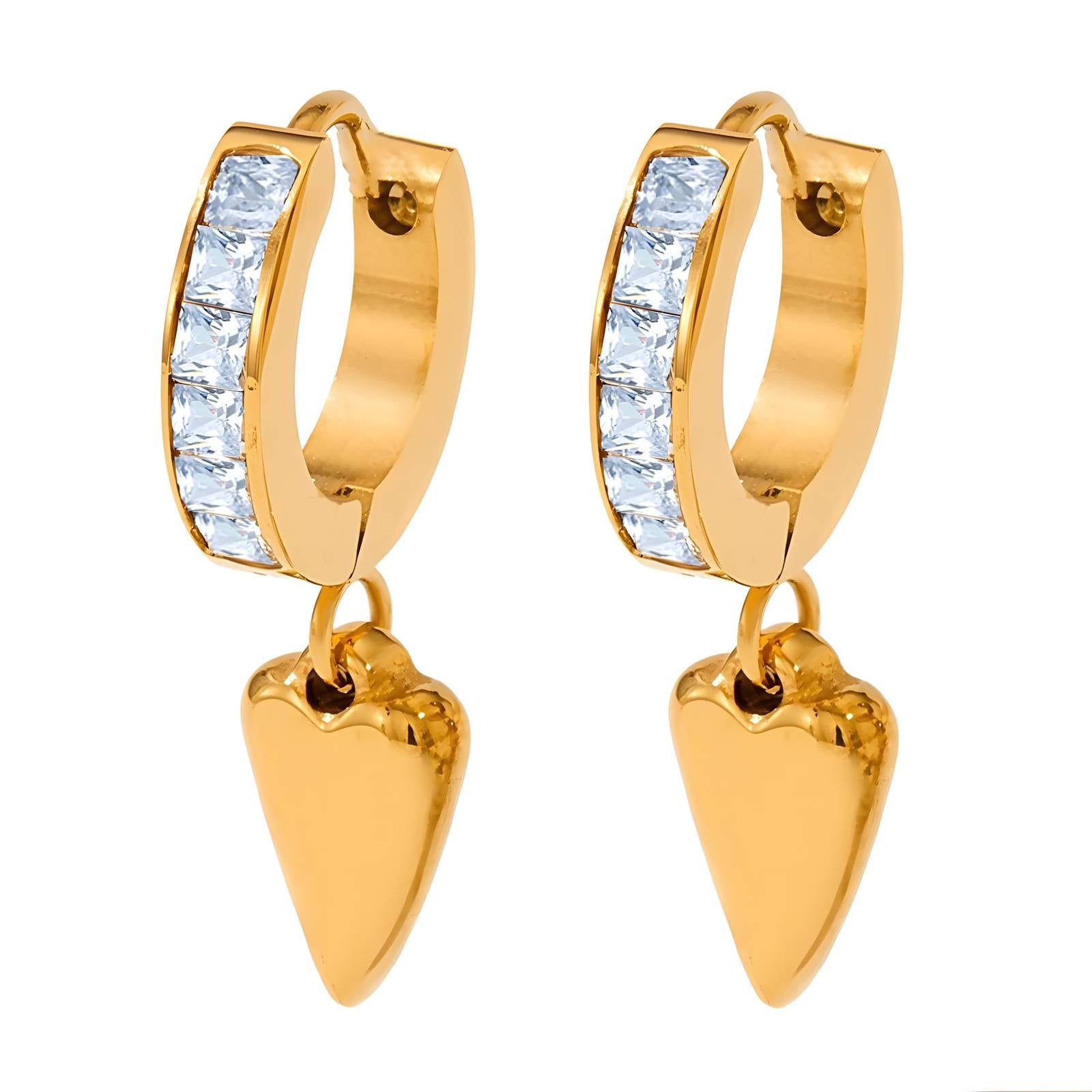 Hearts Earrings, 18K Gold Plated Steel