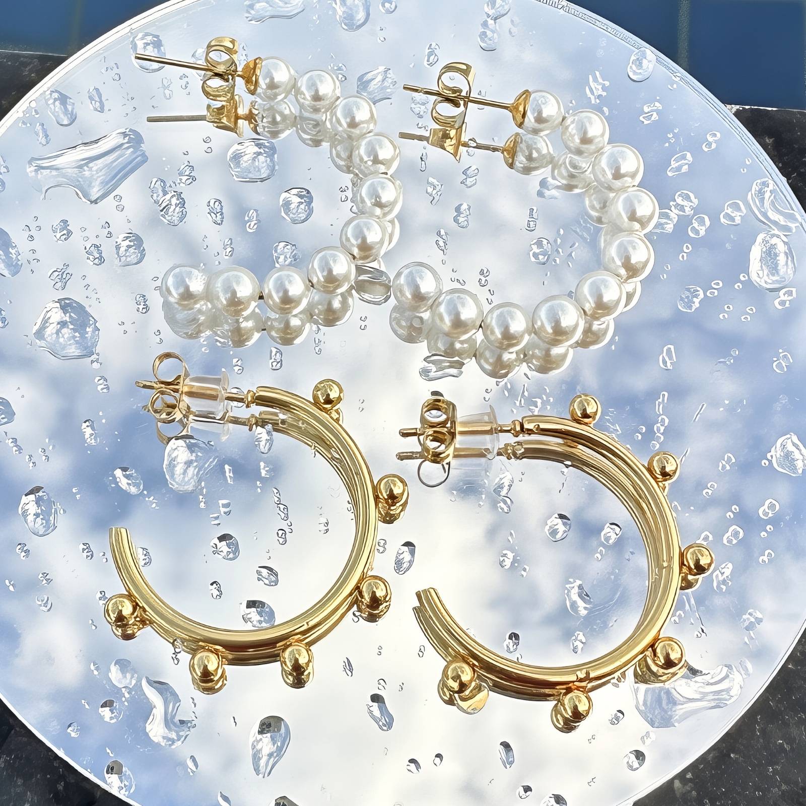 Earrings, 18K Gold Plated Steel