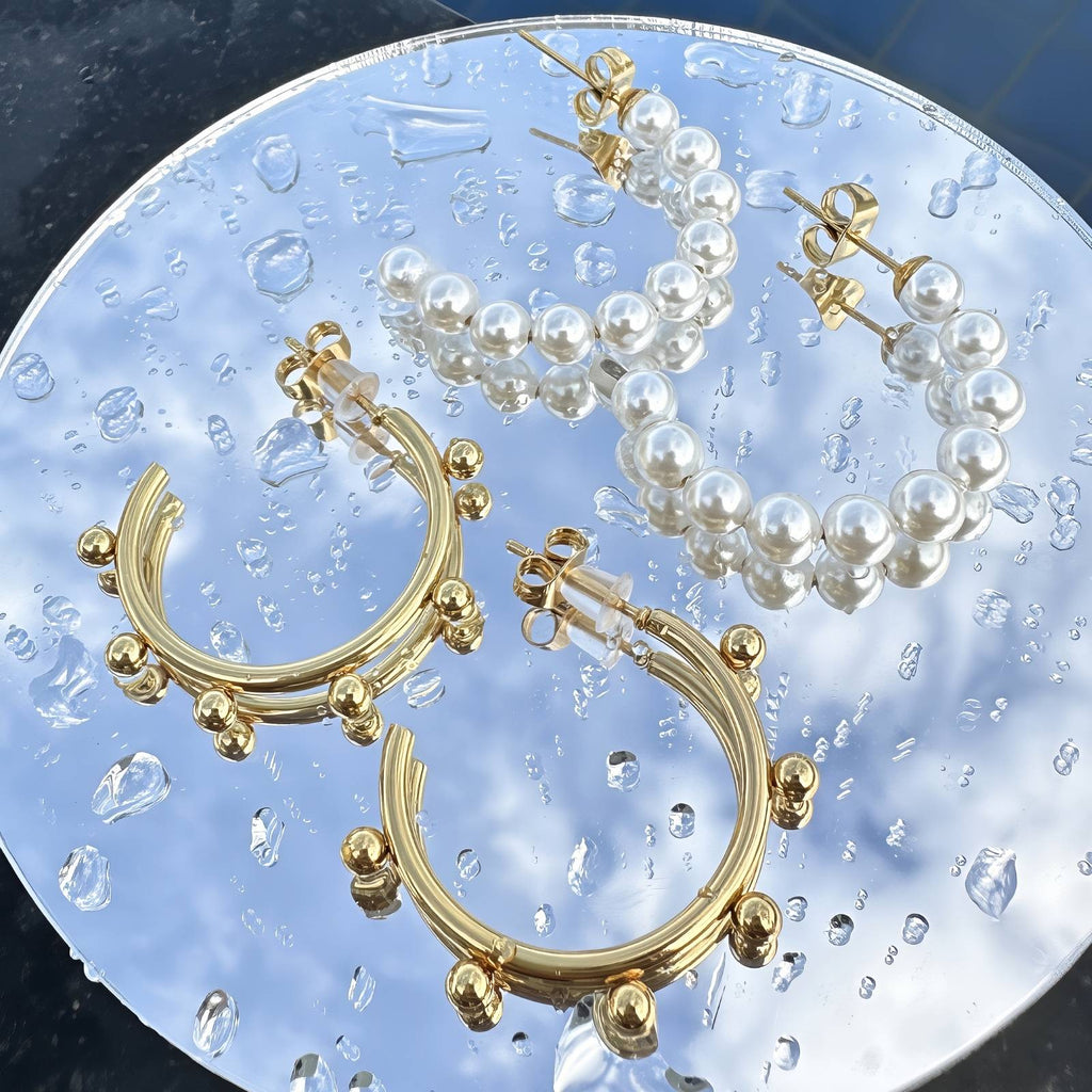 Earrings, 18K Gold Plated Steel