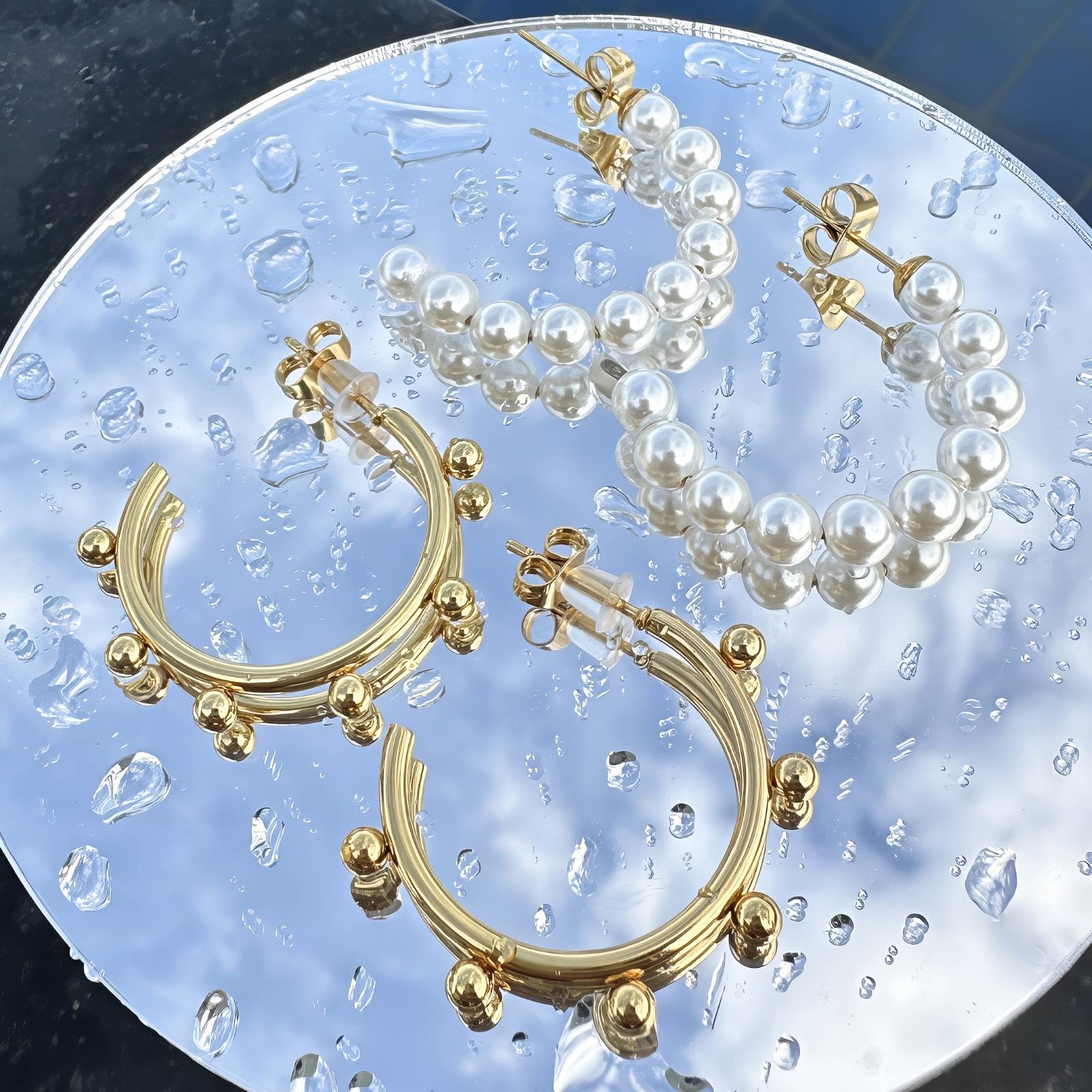 Earrings, 18K Gold Plated Steel