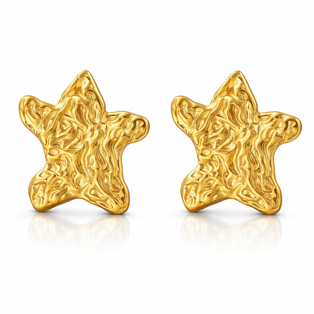 Stars Earrings, 18K Gold Plated Steel