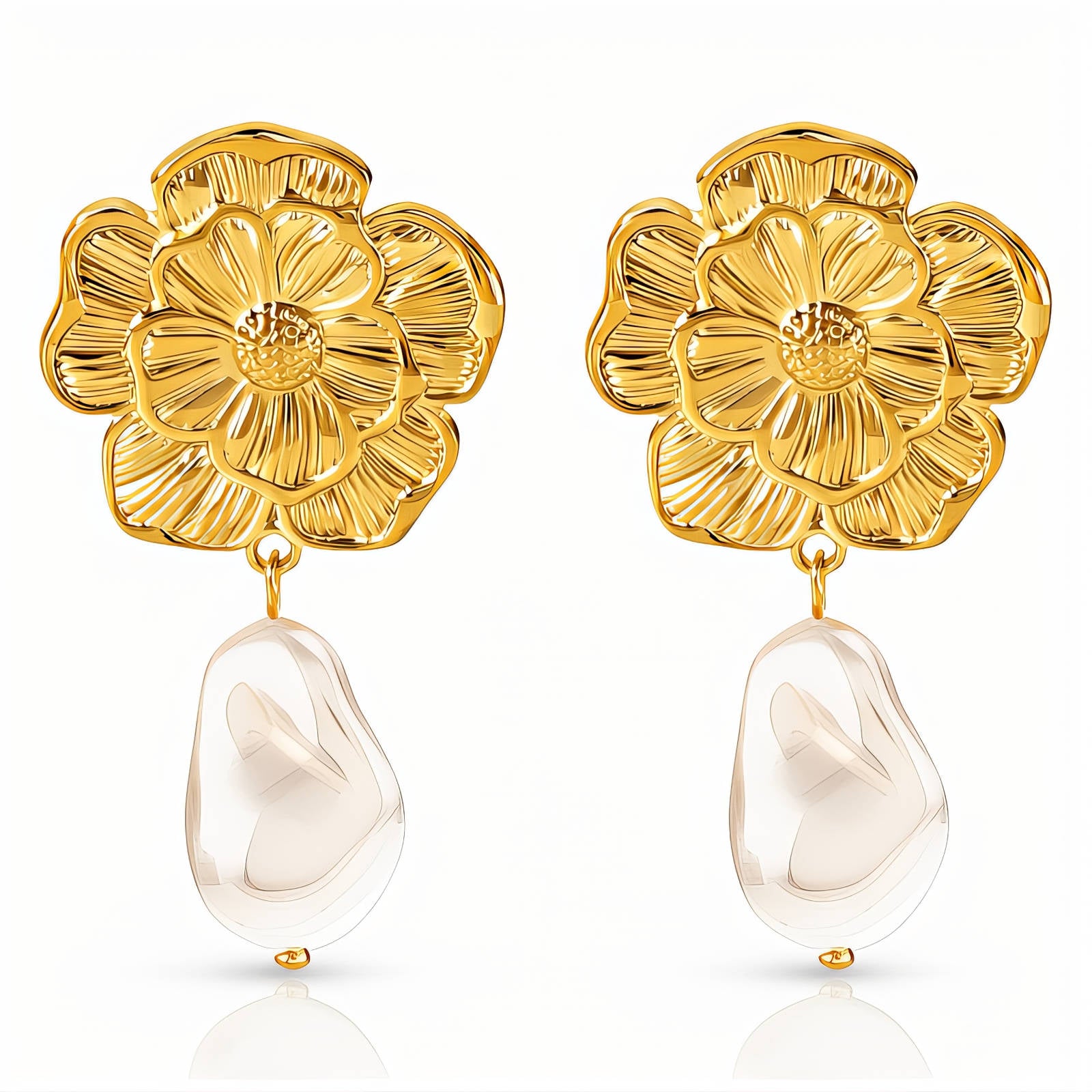 Flowers Earrings, 18K Gold Plated Steel