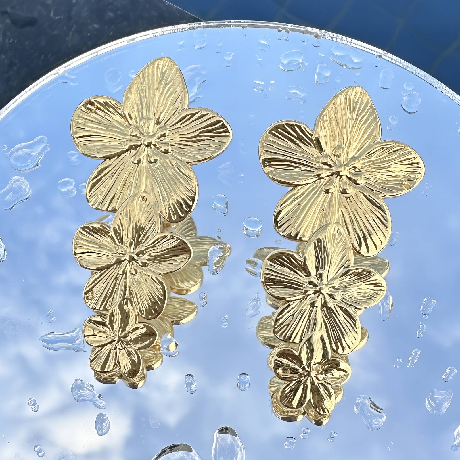 Flowers Earrings, 18K Gold Plated Steel