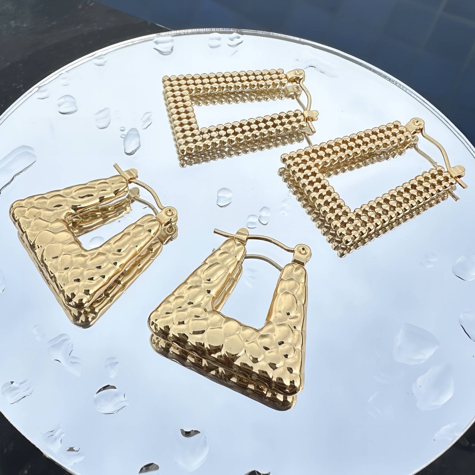 Earrings, 18K Gold Plated Steel