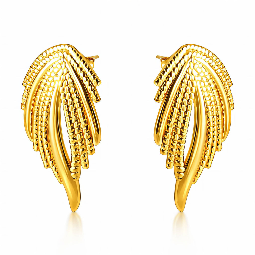 Leaves Earrings, 18K Gold Plated Steel