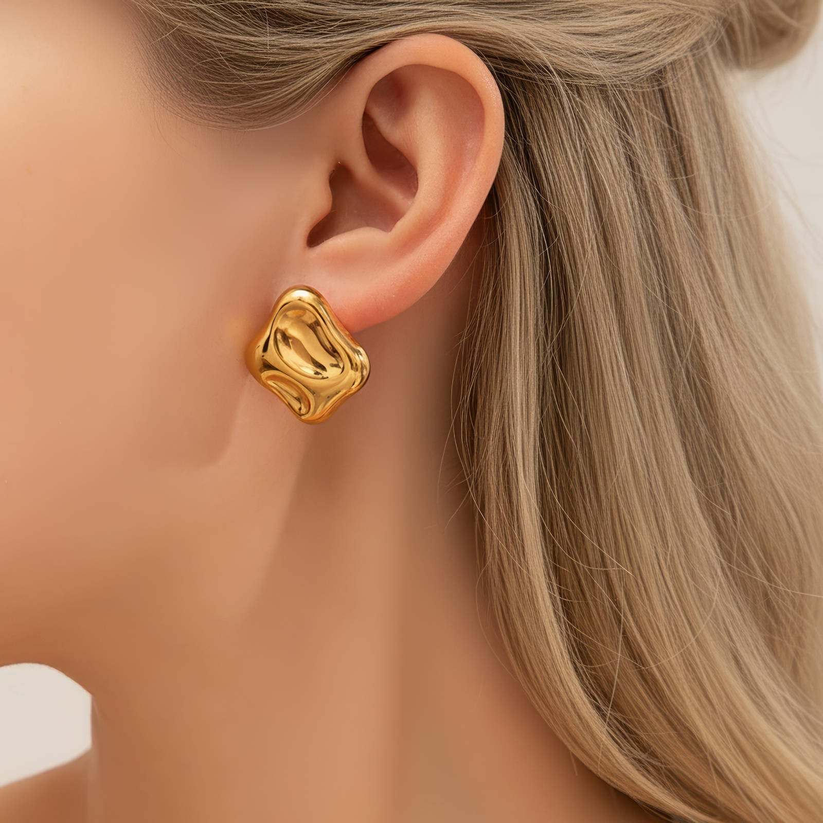 Earrings, 18K Gold Plated Steel