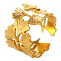 Ginkgo leaves Ring, 18K Gold Plated Steel
