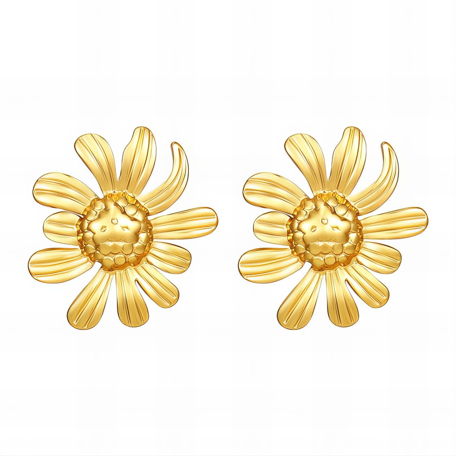 Flowers Earrings, 18K Gold Plated Steel