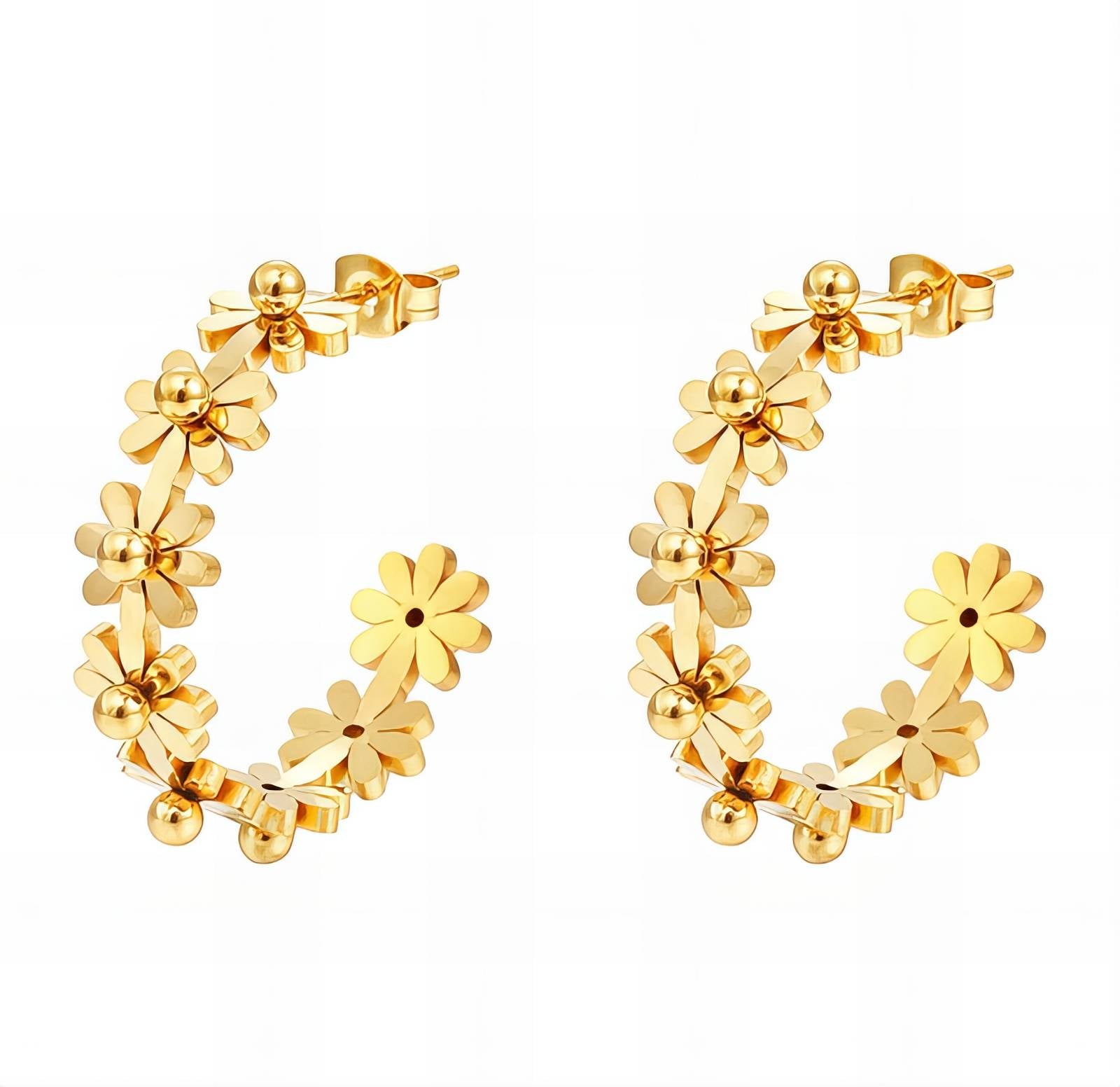 Flower Meadow Earrings, 18K Gold Plated Steel