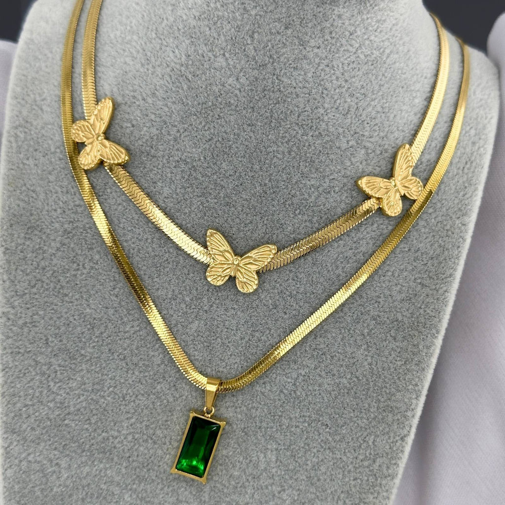 Butterflies Necklace, 18K Gold Plated Steel