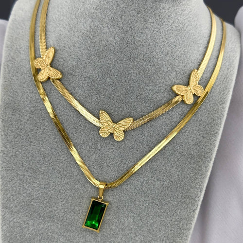 Butterflies Necklace, 18K Gold Plated Steel
