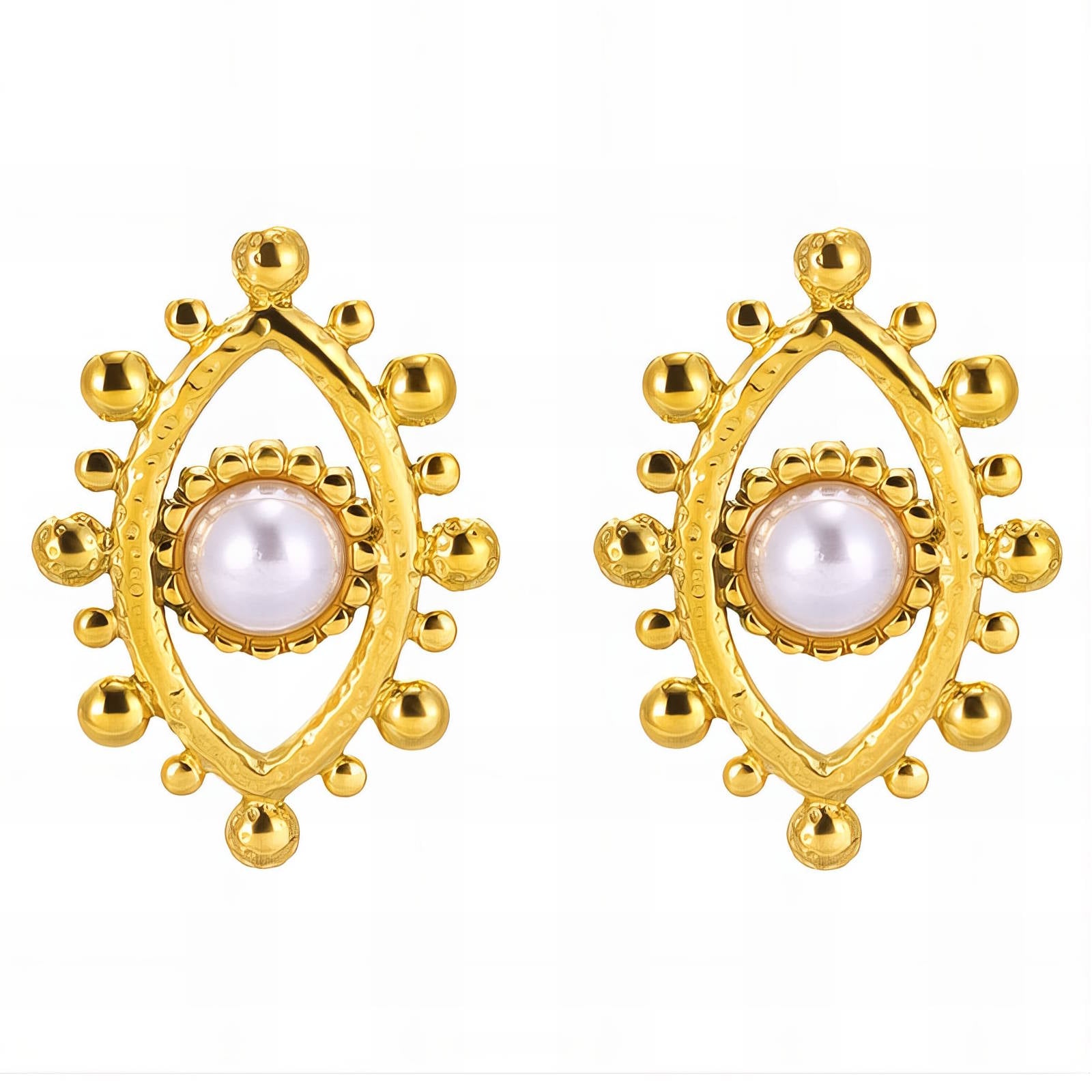Evil Eyes Earrings, 18K Gold Plated Steel