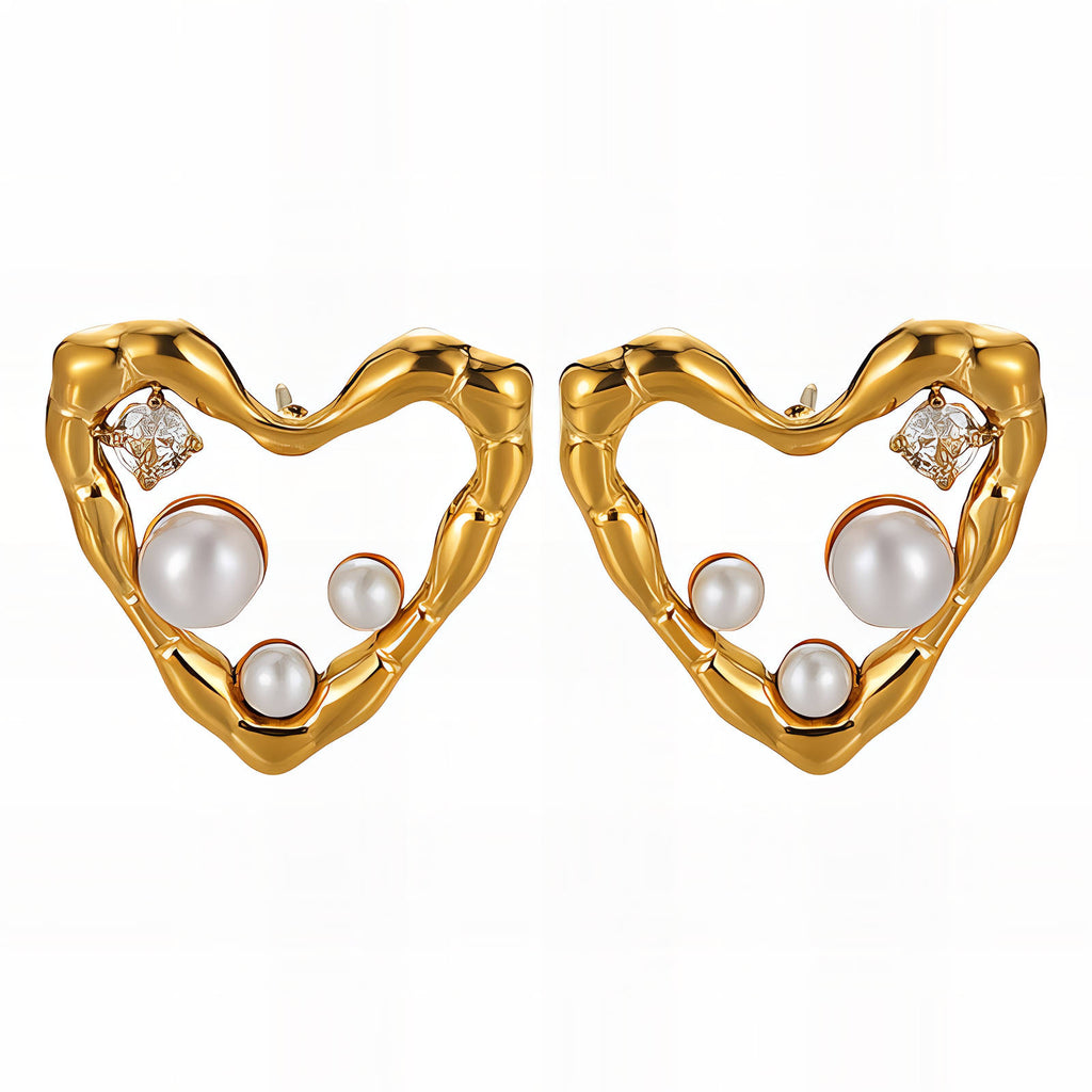Hearts Earrings, 18K Gold Plated Steel