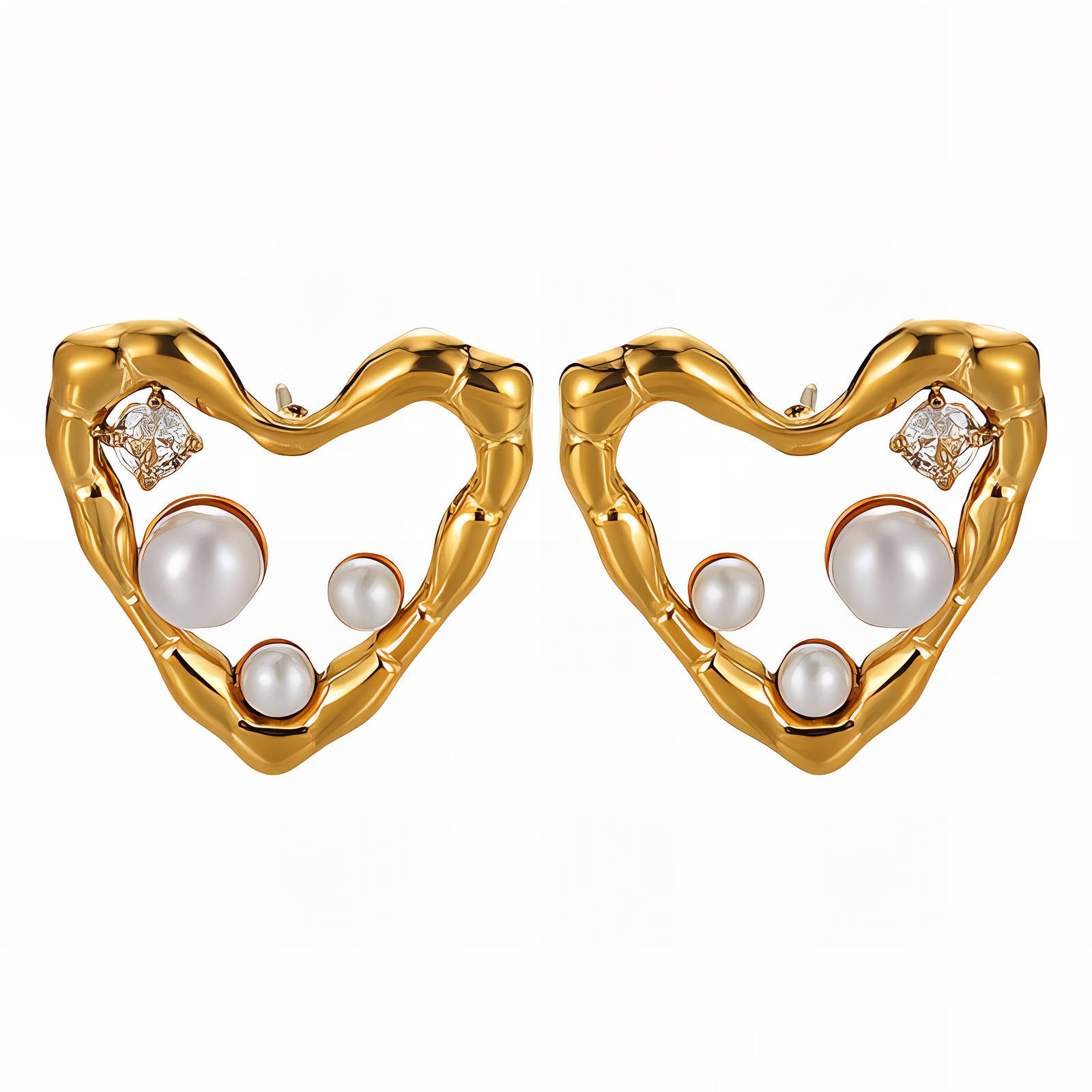Hearts Earrings, 18K Gold Plated Steel