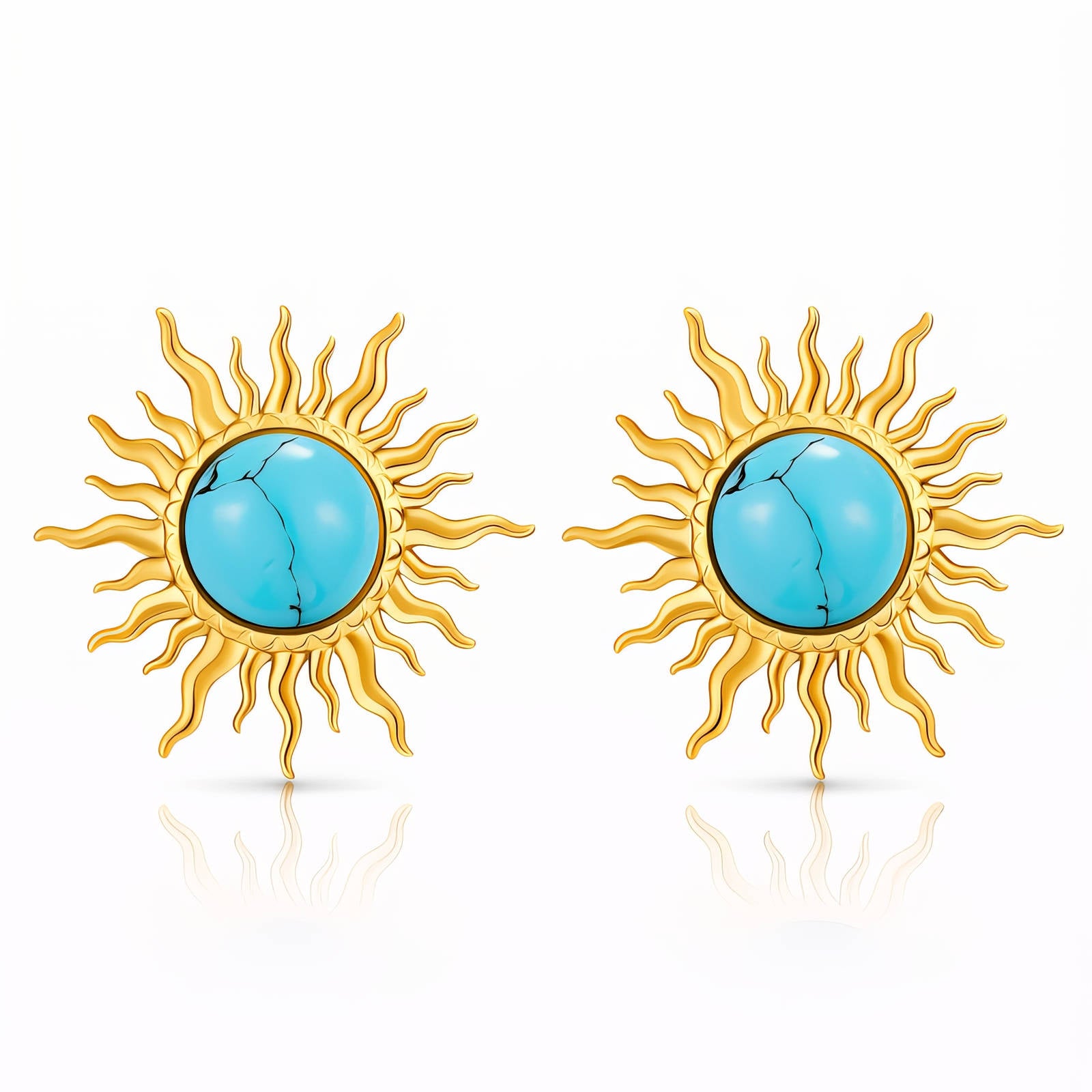 Suns Earrings, 18K Gold Plated Steel