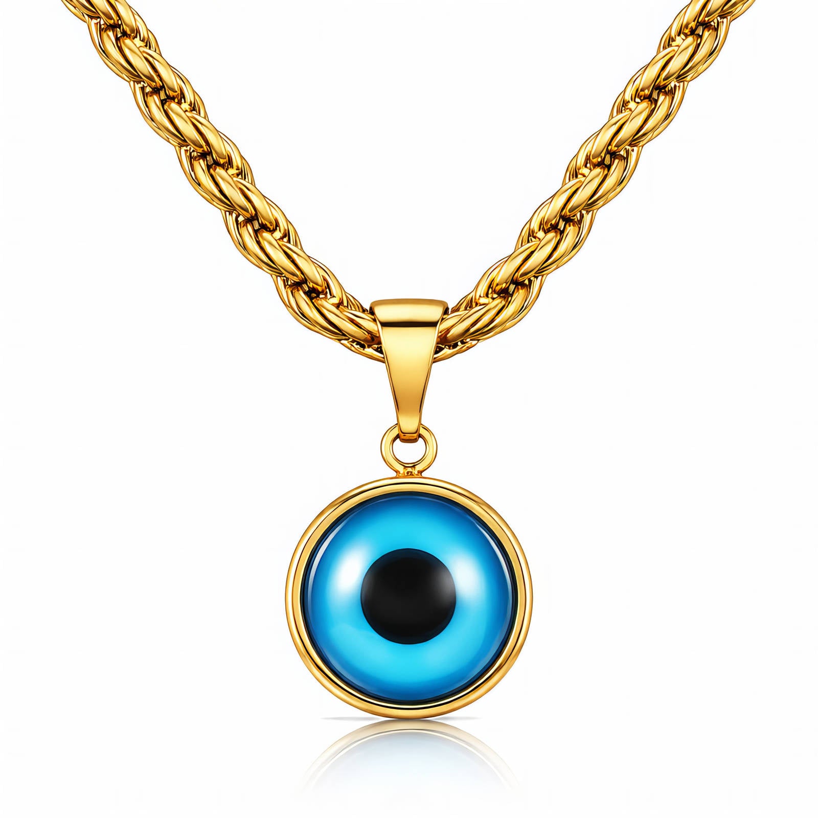 Evil Eye Necklace, 18K Gold Plated Steel