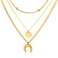 Crescent And Star Necklace, 18K Gold Plated Steel