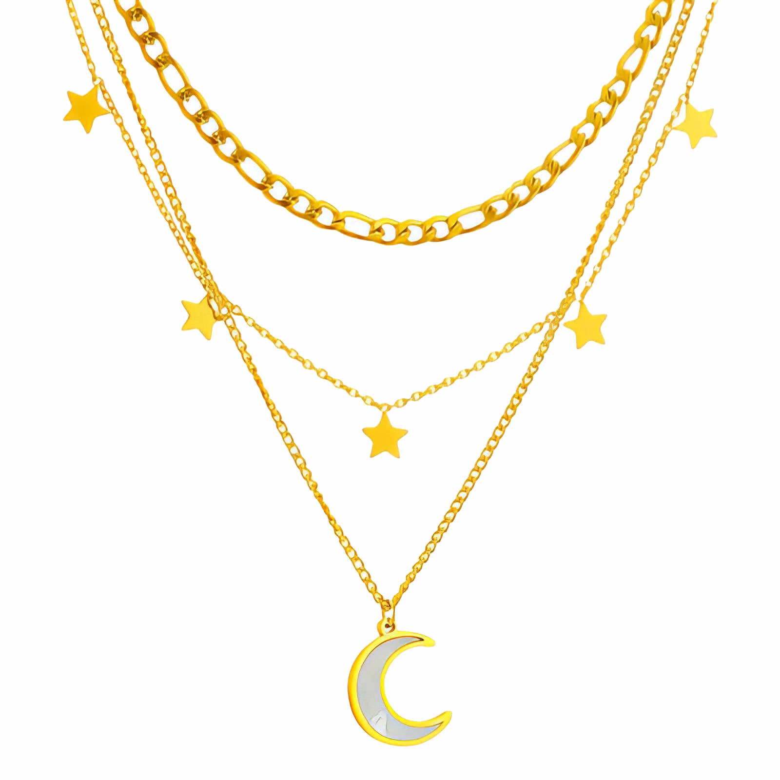 Crescent And Star Necklace, 18K Gold Plated Steel