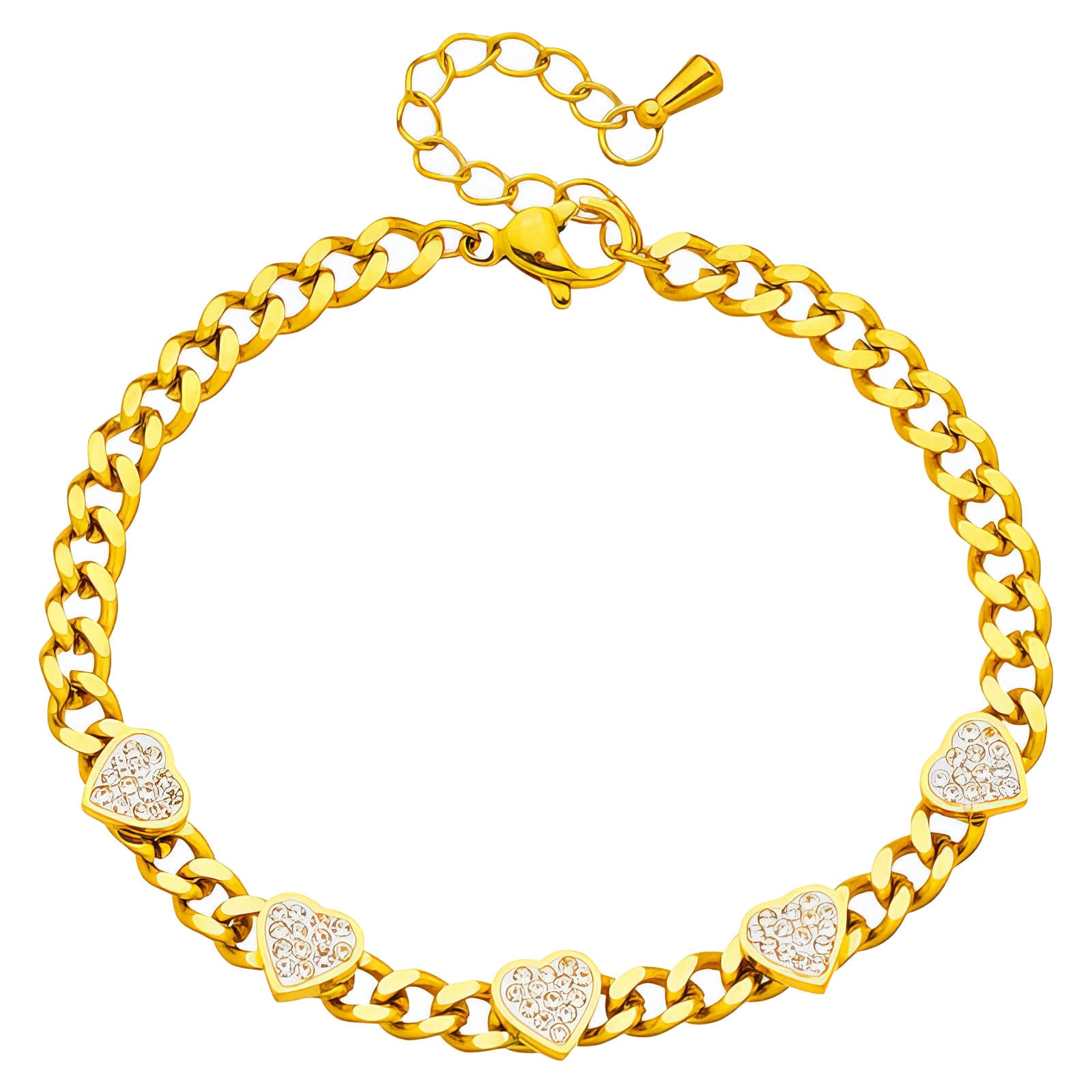 Hearts Bracelet, 18K Gold Plated Steel