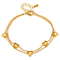 Hearts Bracelet, 18K Gold Plated Steel