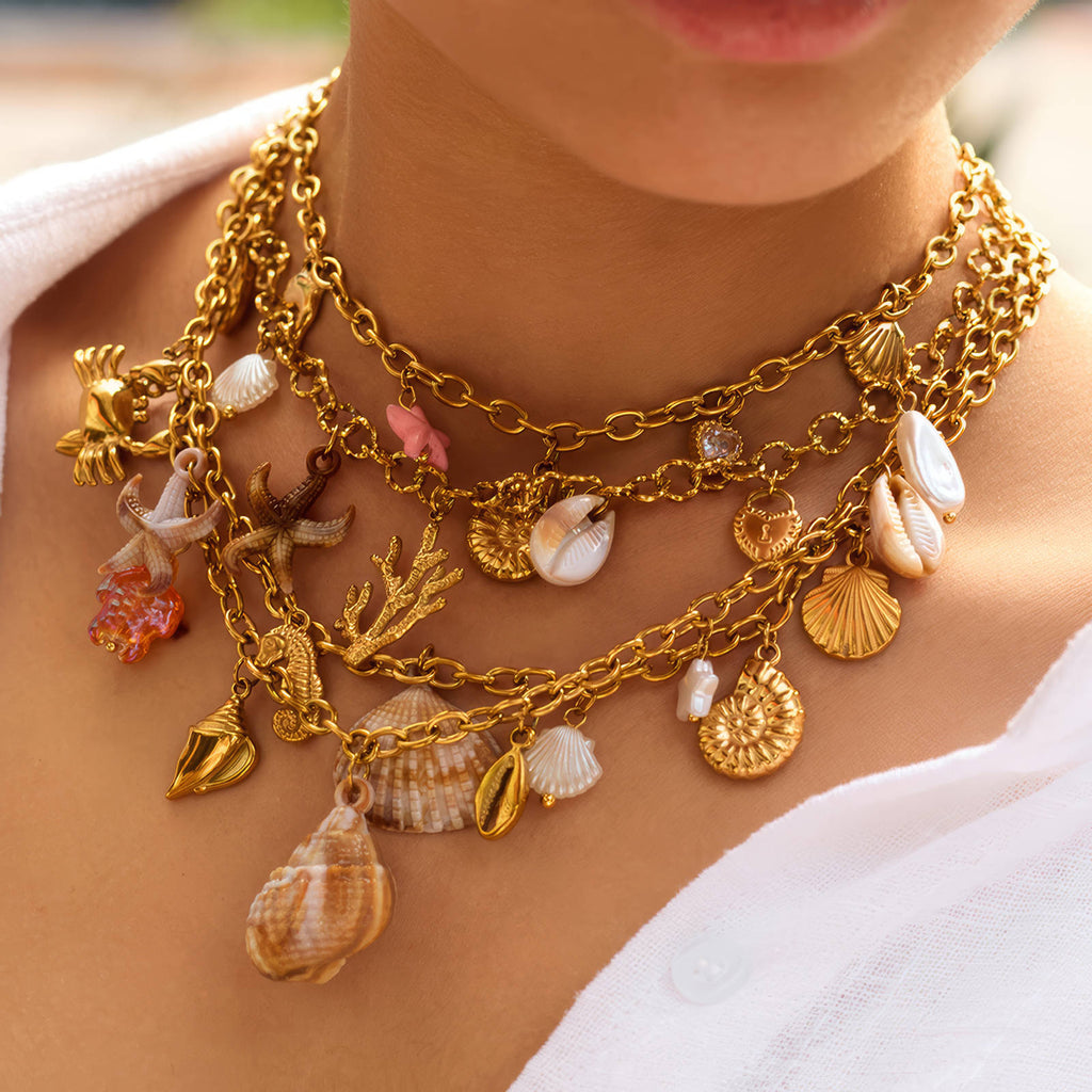 Seashell Necklace, 18K Gold Plated Steel