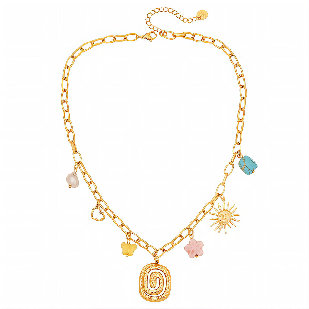 Flower Necklace, 18K Gold Plated Steel