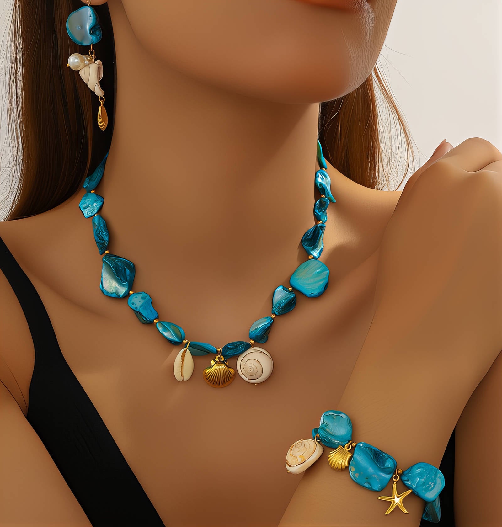 Seashells Necklace, 18K Gold Plated Steel