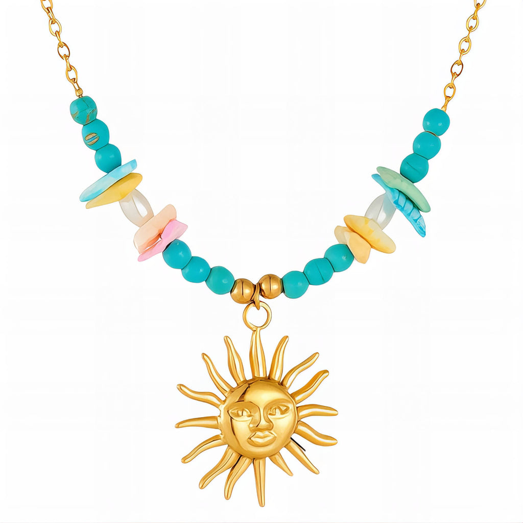 Sun Necklace, 18K Gold Plated Steel