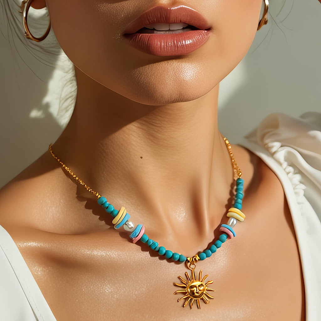 Sun Necklace, 18K Gold Plated Steel