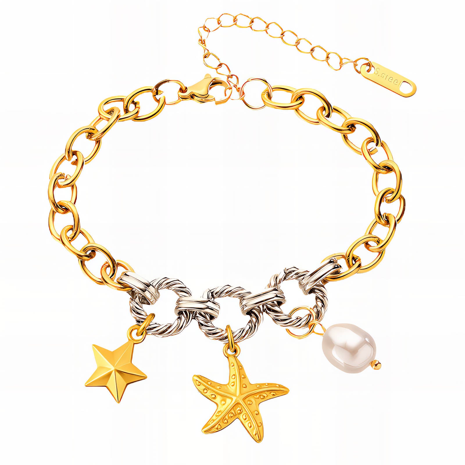 Starfish Bracelet, 18K Gold Plated Steel