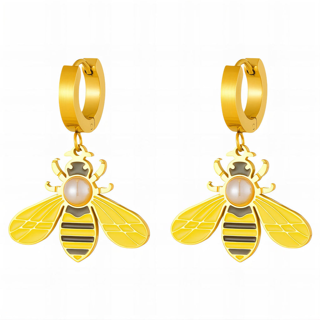 Bees Earrings, 18K Gold Plated Steel