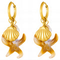 Starfish And Seashell Earrings, 18K Gold Plated Steel