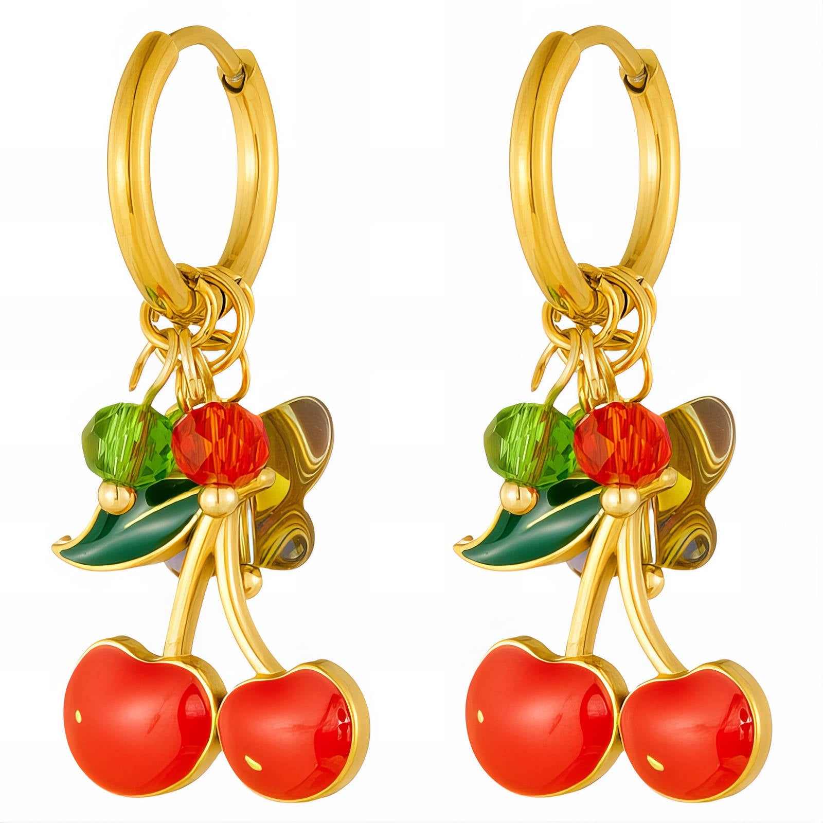 Cherry Earrings, 18K Gold Plated Steel