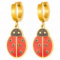 Ladybugs Earrings, 18K Gold Plated Steel