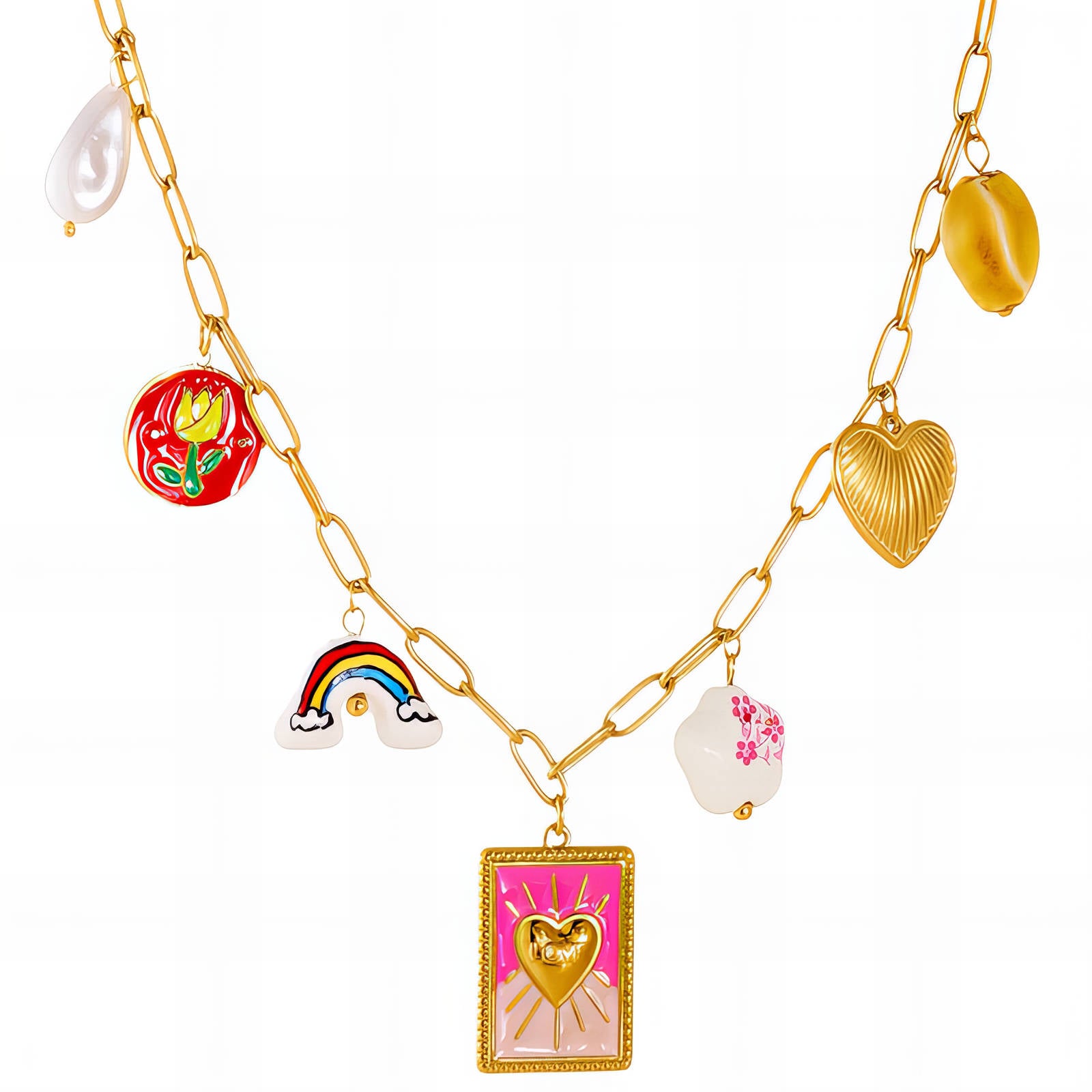 Hearts Necklace, 18K Gold Plated Steel