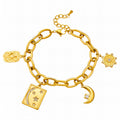 Crescent And Star Bracelet, 18K Gold Plated Steel