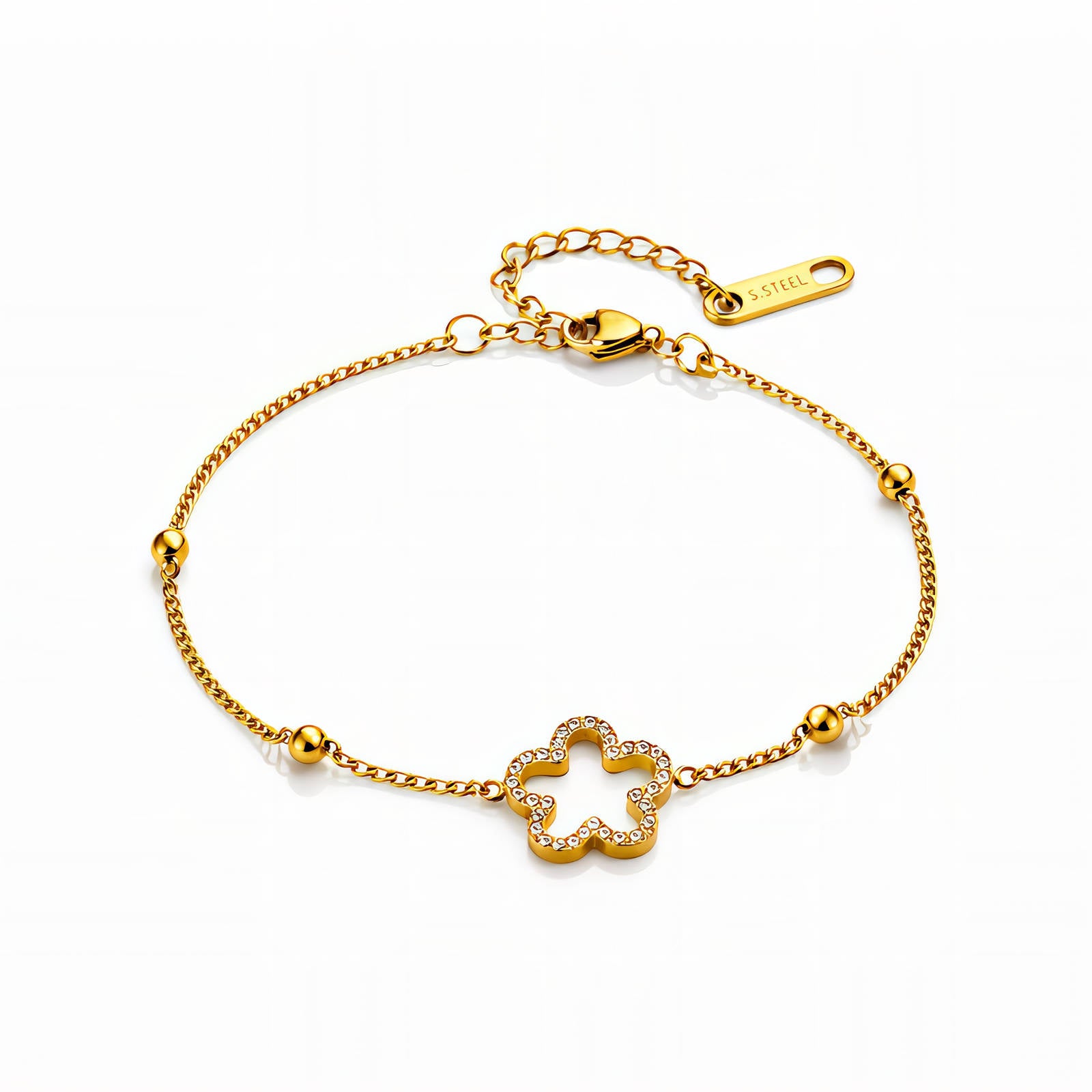 Flower Bracelet, 18K Gold Plated Steel