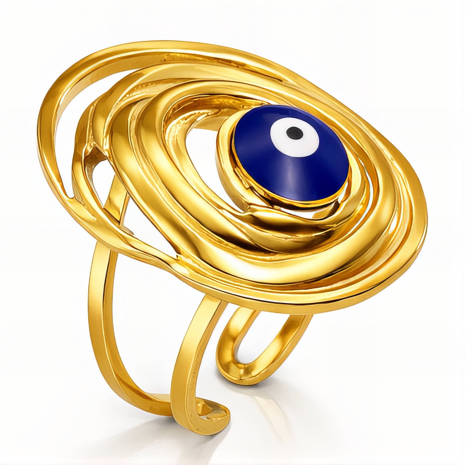 Evil Eye Ring, 18K Gold Plated Steel