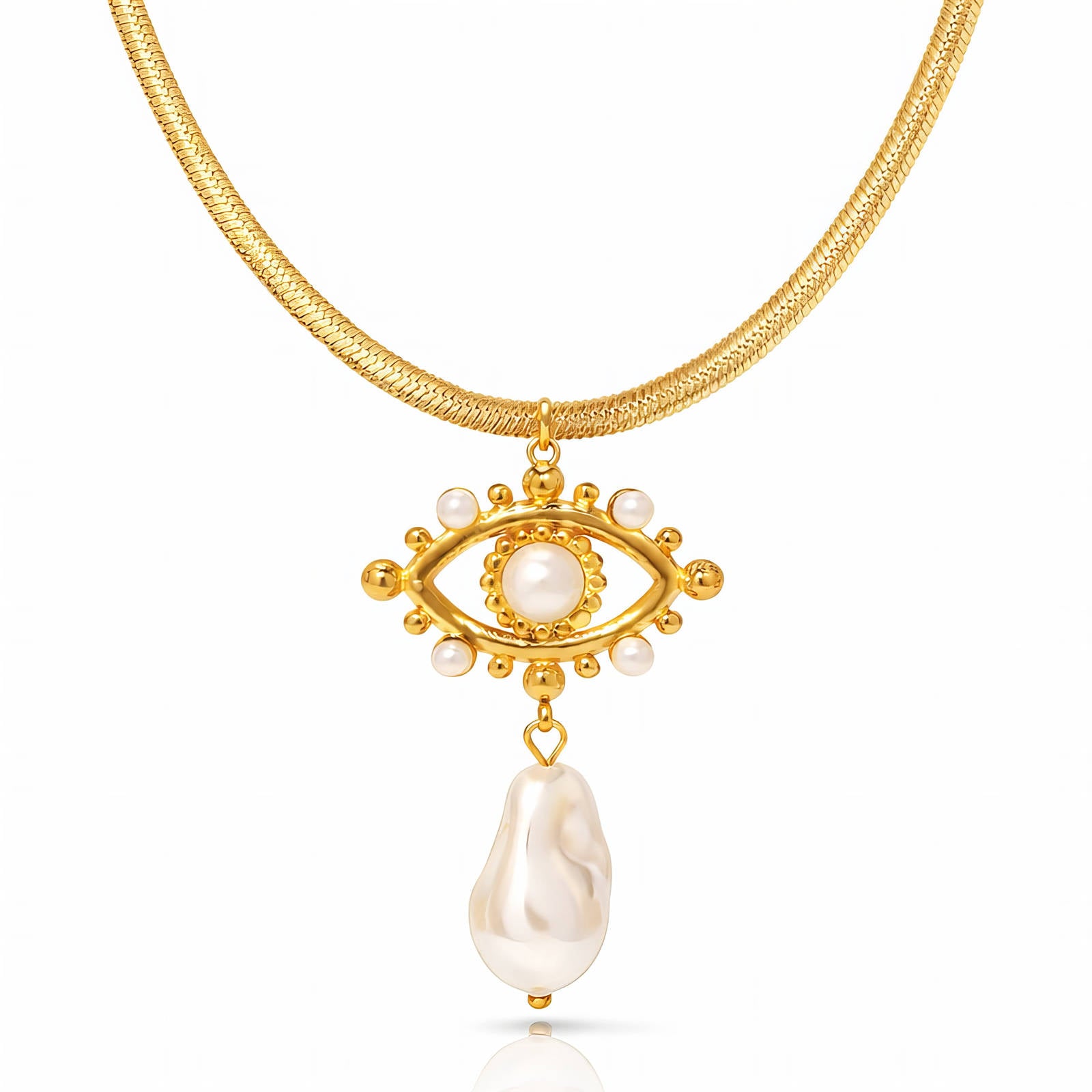 Evil Eye Necklace, 18K Gold Plated Steel