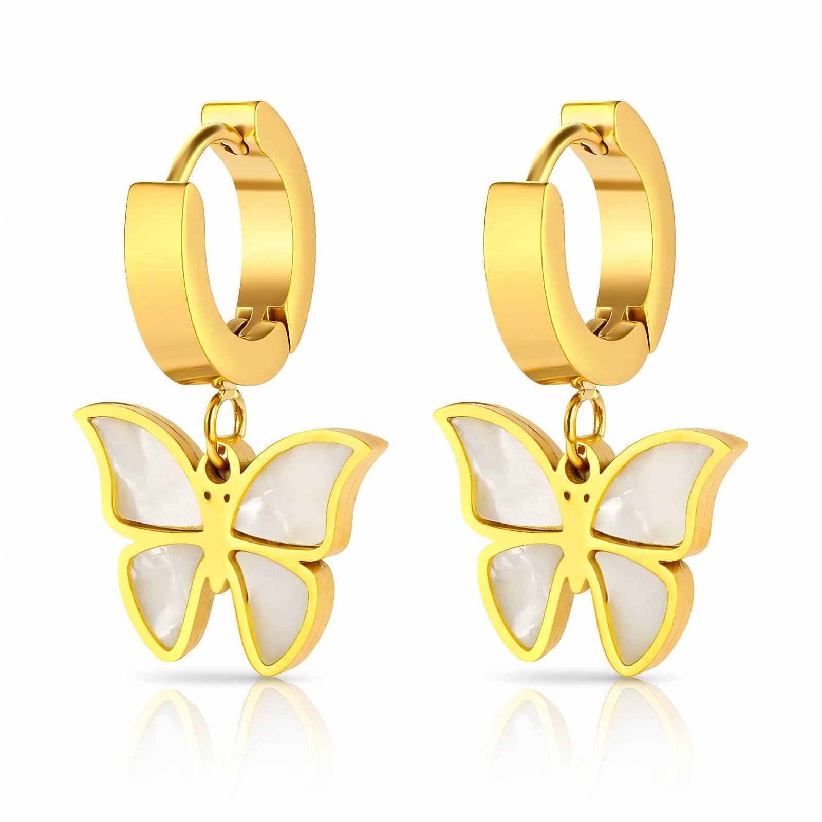 Butterflies Earrings, 18K Gold Plated Steel