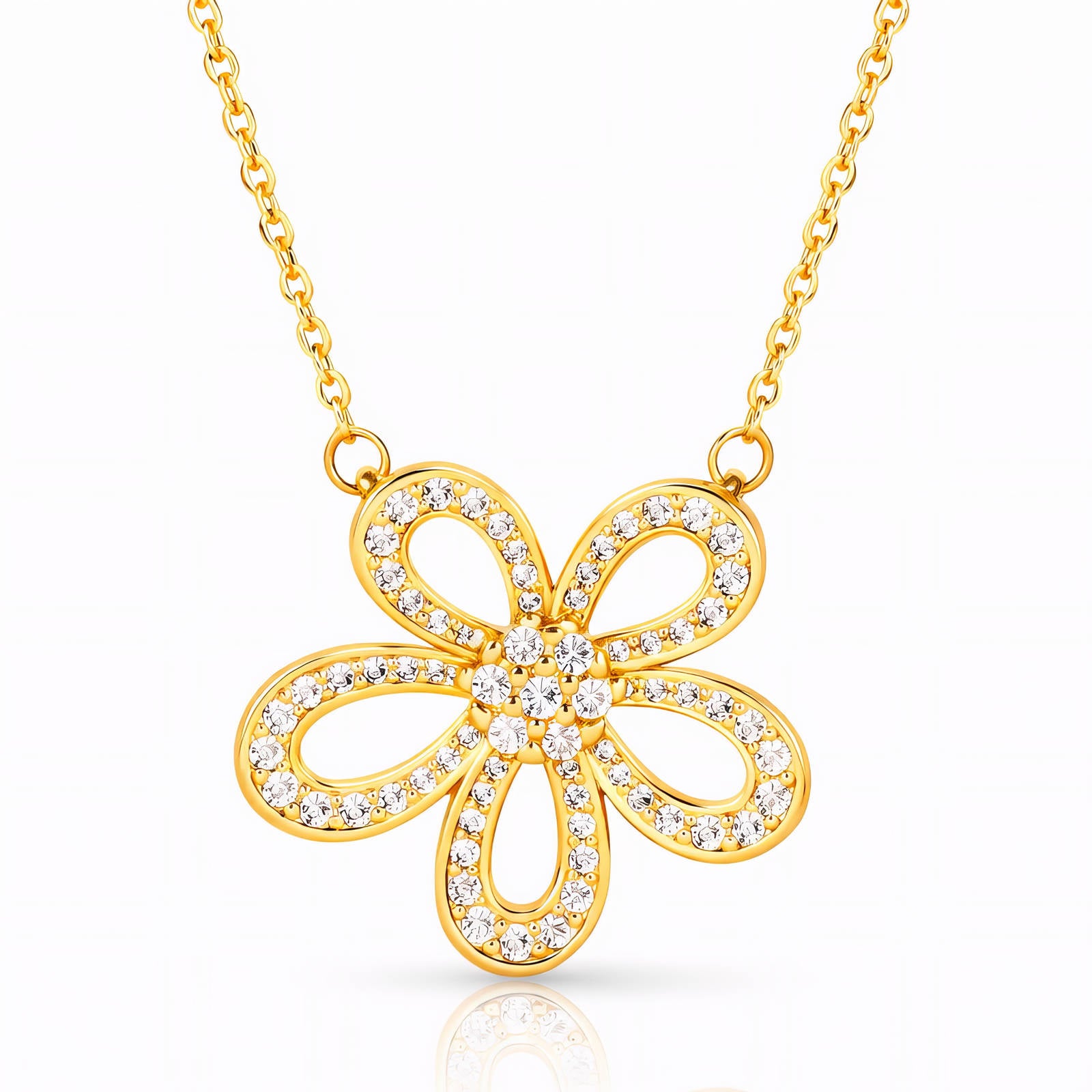 Flower Necklace, 18K Gold Plated Steel