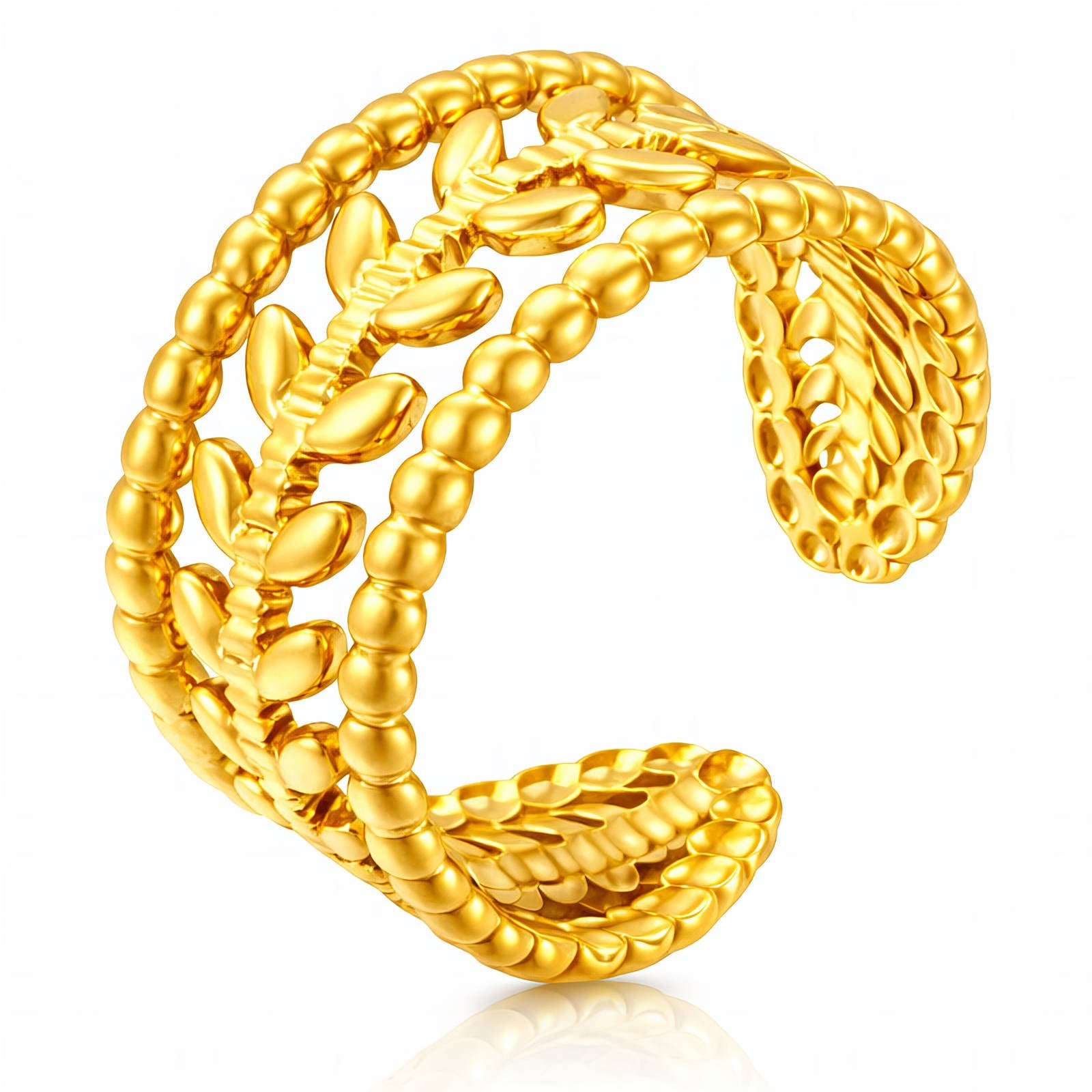 Leafs Ring, 18K Gold Plated Steel